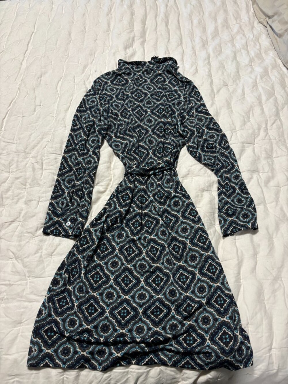 Talbots Button-up Tie Waist Dress Womens Size 14P Blue Multicolor NEW - Picture 5 of 6